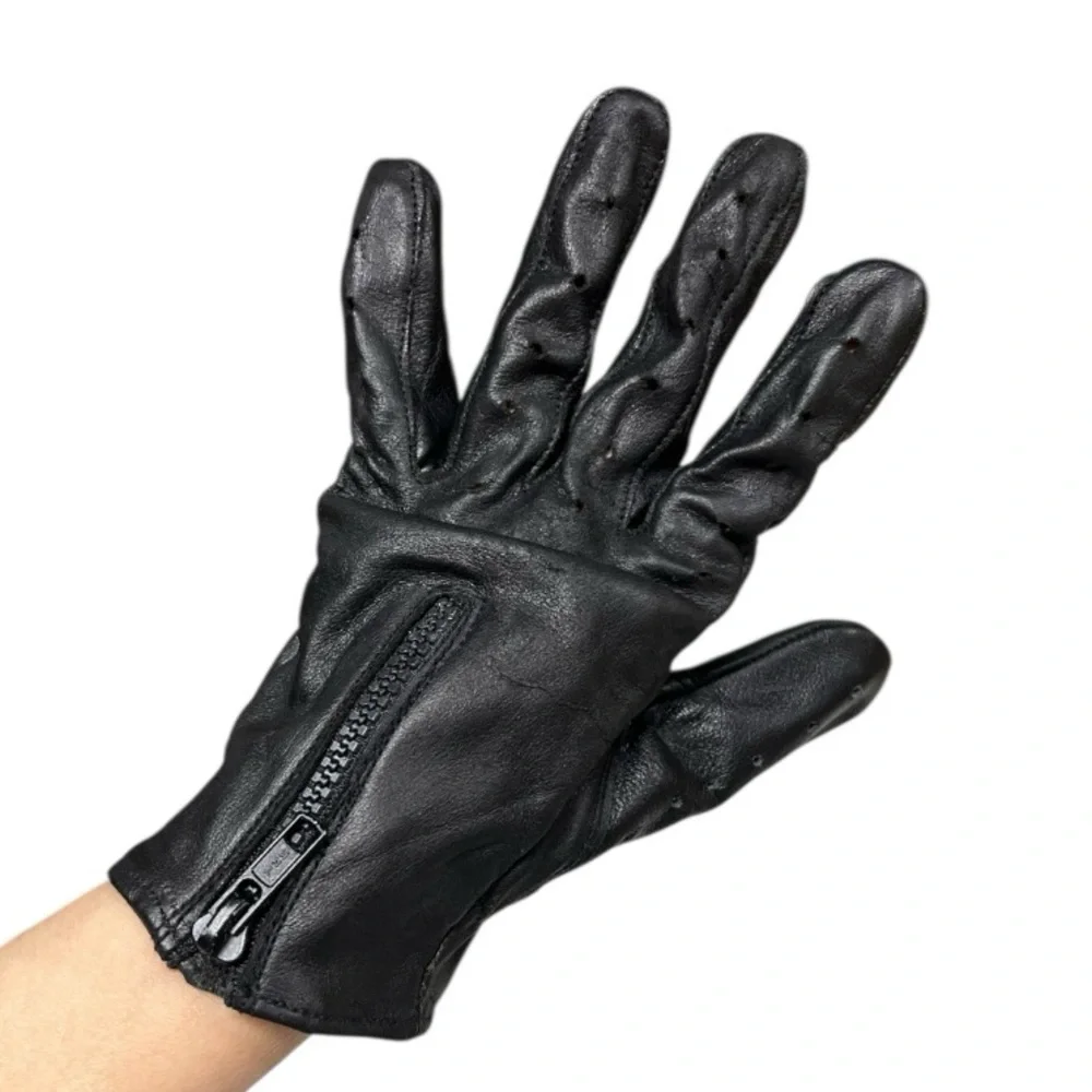 Women’s Medium Black Zip Leather Motorcycle Biker Gloves Excellent Condition!